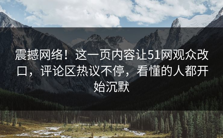 震撼网络！这一页内容让51网观众改口，评论区热议不停，看懂的人都开始沉默